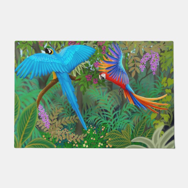 Macaw Parrots in Jungle Doormat (Front)