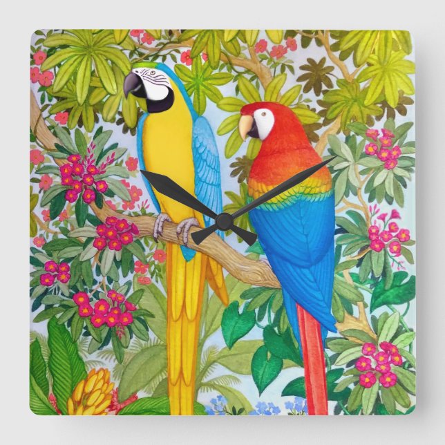 Macaw Parrots Tropical Birds Wall Clock (Front)