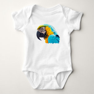 Macaw portrait on a turquoise background baby bodysuit