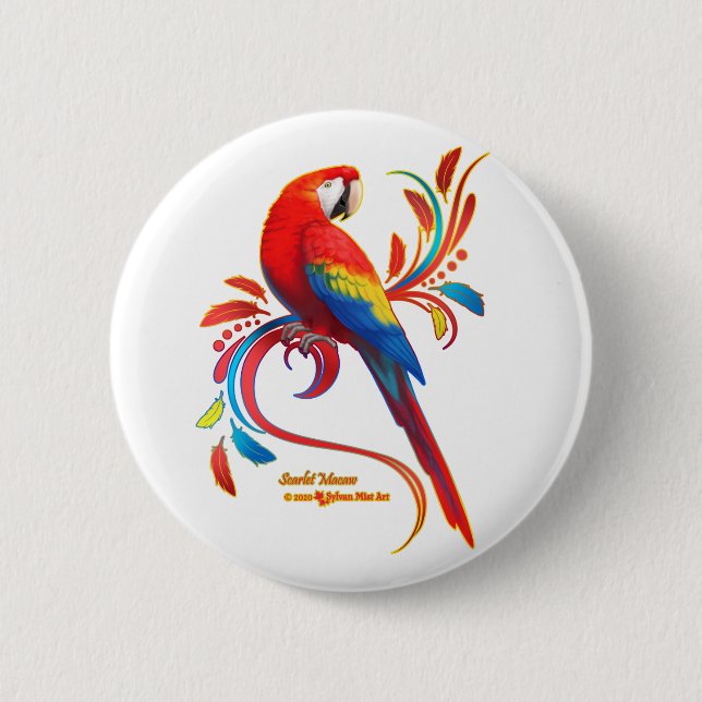 Macaw-Scarlet 2 Inch Round Button (Front)