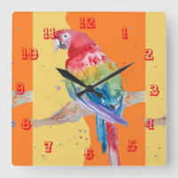 Macaw Watercolor Parrot Bird Childrens Room Clock