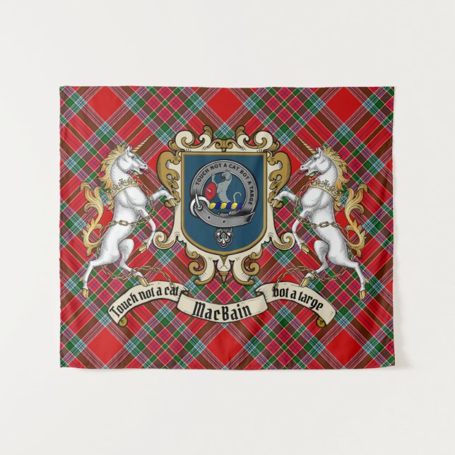 MacBain Clan Badge & Unicorns w/Tartan  Tapestry (Front (Horizontal))