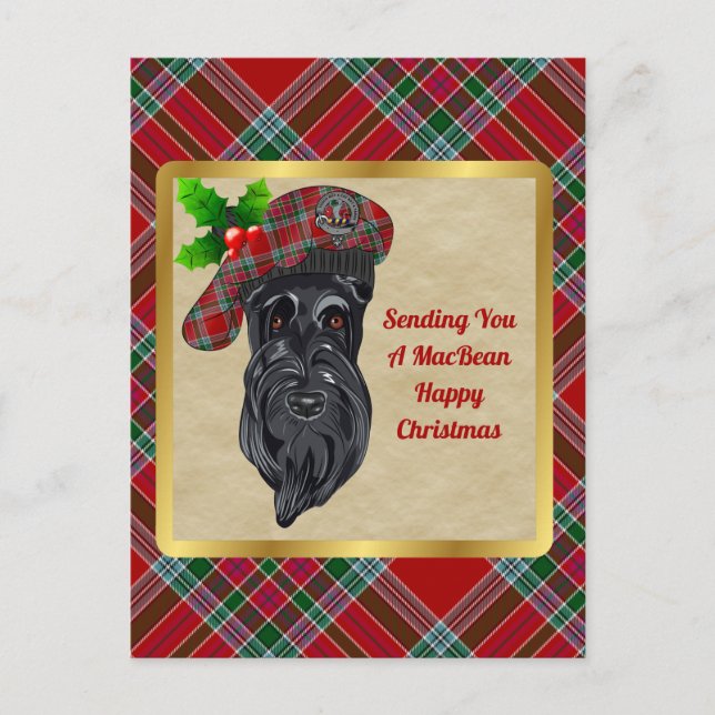 MacBean Clan Badge & Tartan Christmas Postcard (Front)
