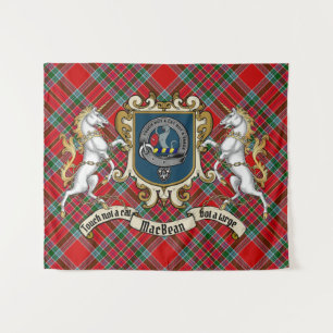 MacBean Clan Badge & Unicorns w/Tartan  Tapestry