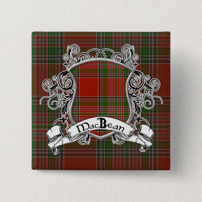 MacBean Tartan Shield 2 Inch Square Button (Front)