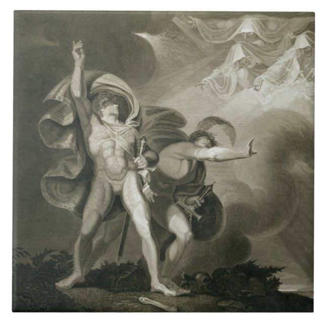 Macbeth, Banquo and the Three Witches on the Heath Tile (Front)