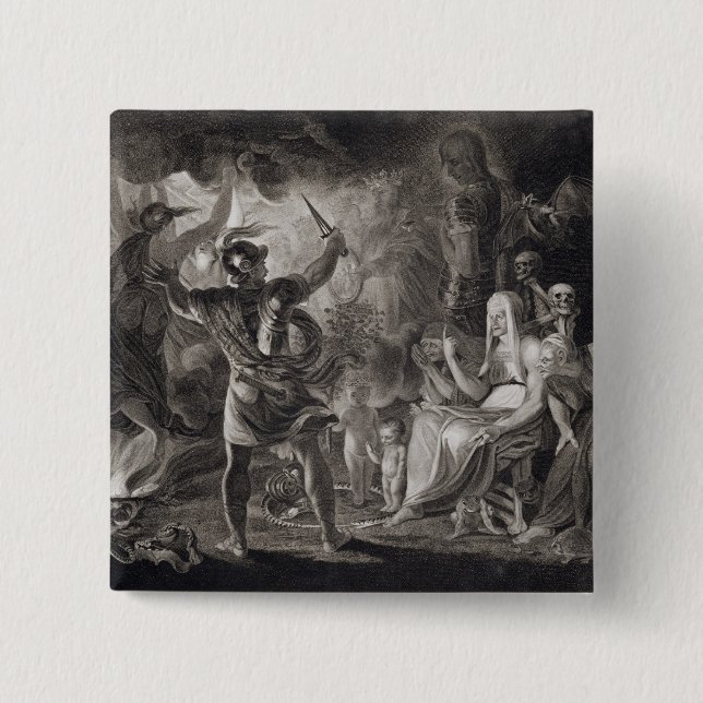 Macbeth, the Three Witches and Hecate in Act IV, S 2 Inch Square Button (Front)