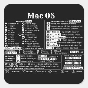 Macbook Mac OS shortcuts laptop cheat sheet Square Sticker