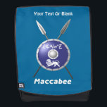 Maccabee Shield And Spears Backpack<br><div class="desc">Chag Sameach! A depiction of a Maccabee's shield and two spears. The shield is adorned by a lion and text reading "Yisrael" (Israel) in the Paleo-Hebrew alphabet. English text reading, "Maccabee" also appears. You may also add your own additional text. The Maccabees were Jewish rebels who freed Judea from the...</div>