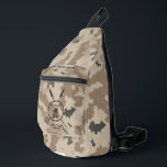 Maccabee Shield And Spears - Desert  Sling Bag<br><div class="desc">A military brown "subdued" style depiction of a Maccabee's shield and two spears on a desert camo background. The shield is adorned by a lion and text reading "Yisrael" (Israel) in the Paleo-Hebrew alphabet. Hebrew text reading "Maccabee" also appears. Customize by adding your own additional text. The Maccabees were Jewish...</div>