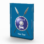 Maccabee Shield And Spears Photo Block<br><div class="desc">Chag Sameach! A depiction of a Maccabee's shield and two spears. The shield is adorned by a lion and text reading "Yisrael" (Israel) in the Paleo-Hebrew alphabet. Add your own text. The Maccabees were Jewish rebels who freed Judea from the yoke of the Seleucid Empire. Chanukkah is not just a...</div>