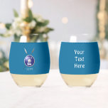 Maccabee Shield And Spears Stemless Wine Glass<br><div class="desc">A depiction of a Maccabee's shield and two spears. The shield is adorned by a lion and text reading "Yisrael" (Israel) in the Paleo-Hebrew alphabet. "Maccabee" also appears in modern Hebrew. Customize by adding your own additional text on the reverse side. The Maccabees were Jewish rebels who freed Judea from...</div>