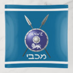 Maccabee Shield And Spears Trinket Trays<br><div class="desc">A depiction of a Maccabee's shield and two spears. The shield is adorned by a lion and text reading "Yisrael" (Israel) in the Paleo-Hebrew alphabet. Modern Hebrew text reading "Maccabee" also appears. The Maccabees were Jewish rebels who freed Judea from the yoke of the Seleucid Empire. Chanukkah is not just...</div>