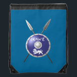 Maccabee Shield Drawstring Bag<br><div class="desc">A depiction of a Maccabee's shield and two spears. The shield is adorned by a lion and text reading "Yisrael" (Israel) in the Paleo-Hebrew alphabet. The Maccabees were Jewish rebels who freed Judea from the yoke of the Seleucid Empire. Chanukkah is not just a mid-winter festival featuring candles and fried...</div>