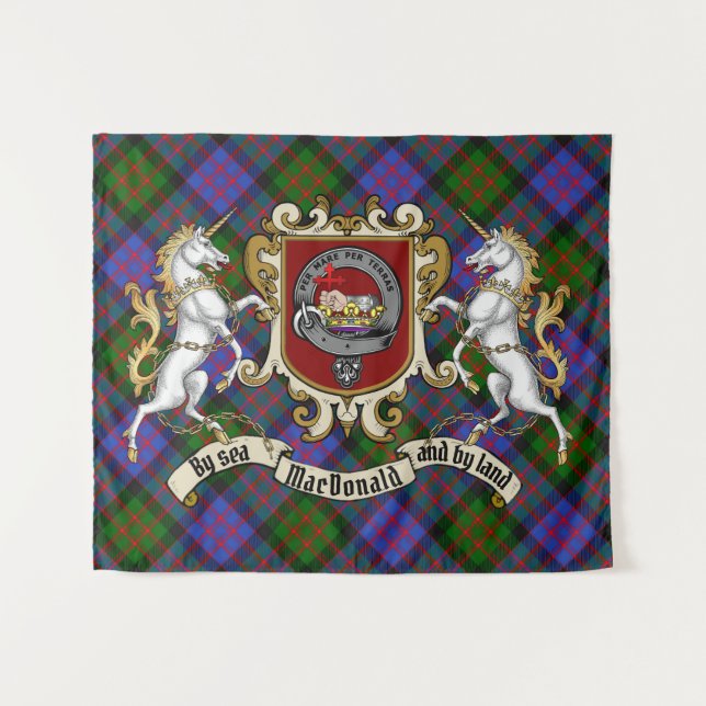 MacDonald Clan Badge & Unicorns w/Tartan  Tapestry (Front (Horizontal))