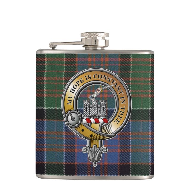 MacDonald Clanranald Tartan & Badge Hip Flask (Front)