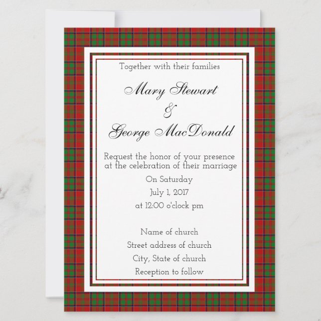 MacDonald Of Glencoe Scottish Wedding Invitation (Front)