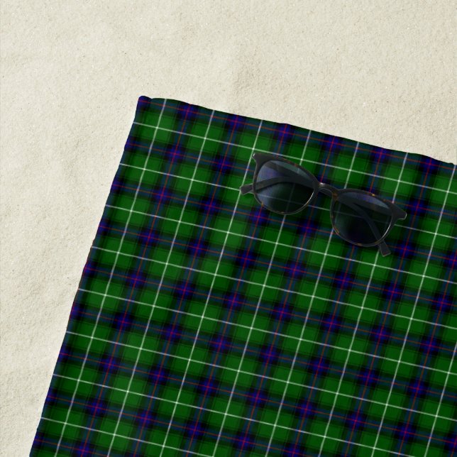 MacDonald tartan green blue plaid Beach Towel (In Situ)