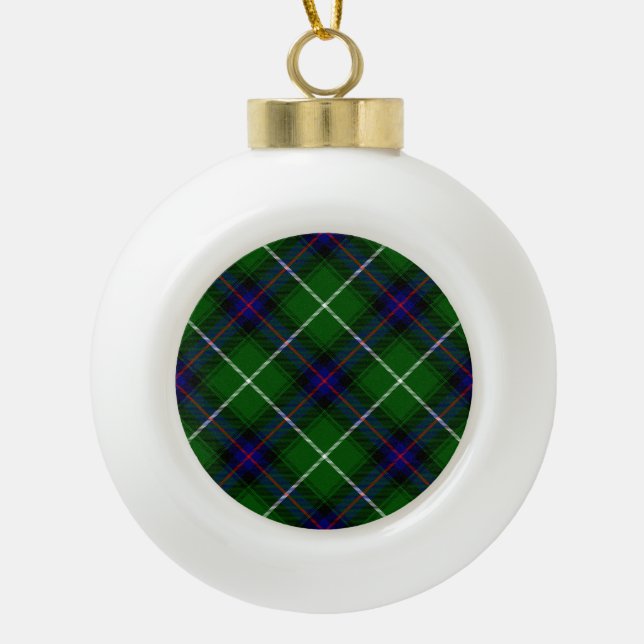 MacDonald tartan green blue plaid Ceramic Ball Christmas Ornament (Front)