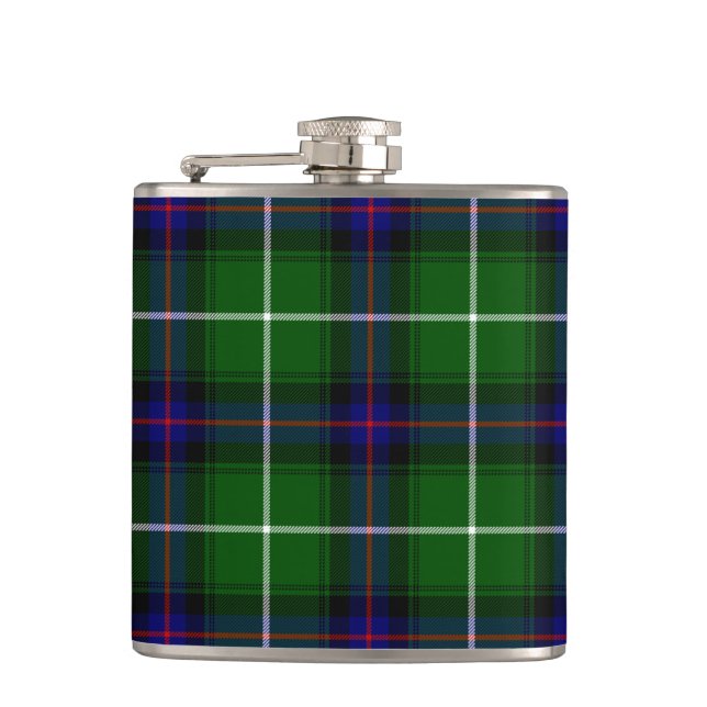 MacDonald tartan green blue plaid Hip Flask (Front)