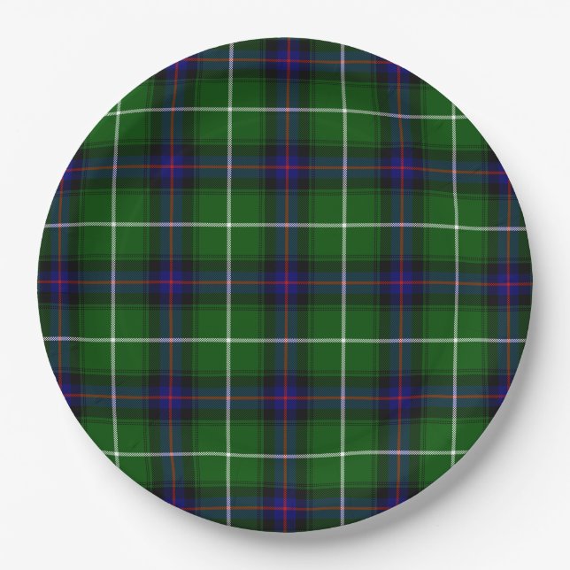 MacDonald tartan green blue plaid Paper Plate (Front)
