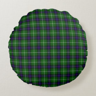MacDonald tartan green blue plaid Round Pillow