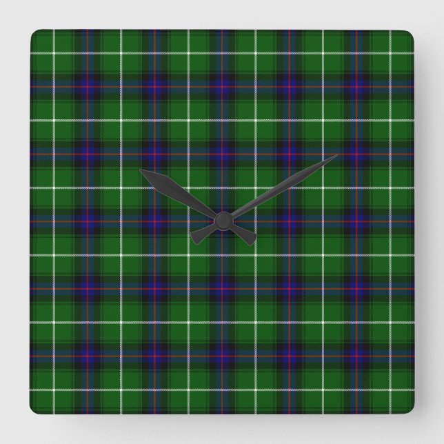 MacDonald tartan green blue plaid Square Wall Clock (Front)