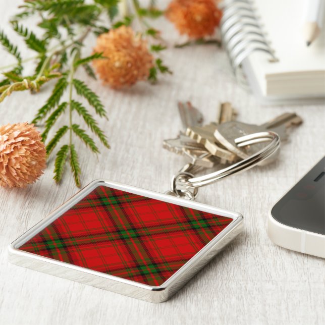 MacDougall tartan red green plaid Keychain (Side)