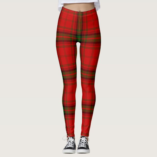 MacDougall tartan red green plaid Leggings (Front)