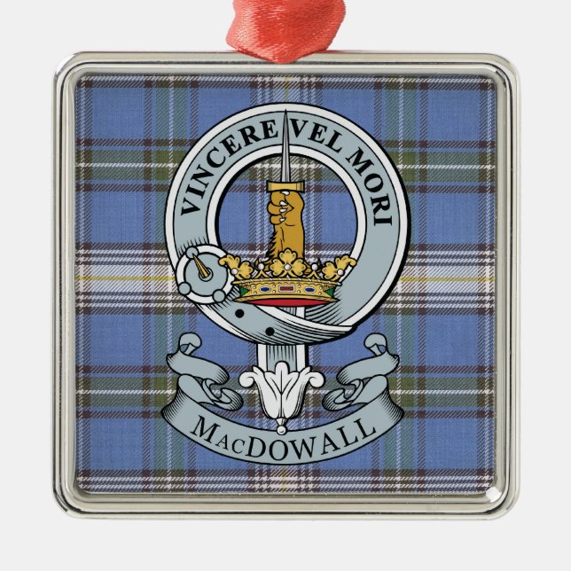 MacDowall Crest + Tartan Premium Ornament (Front)