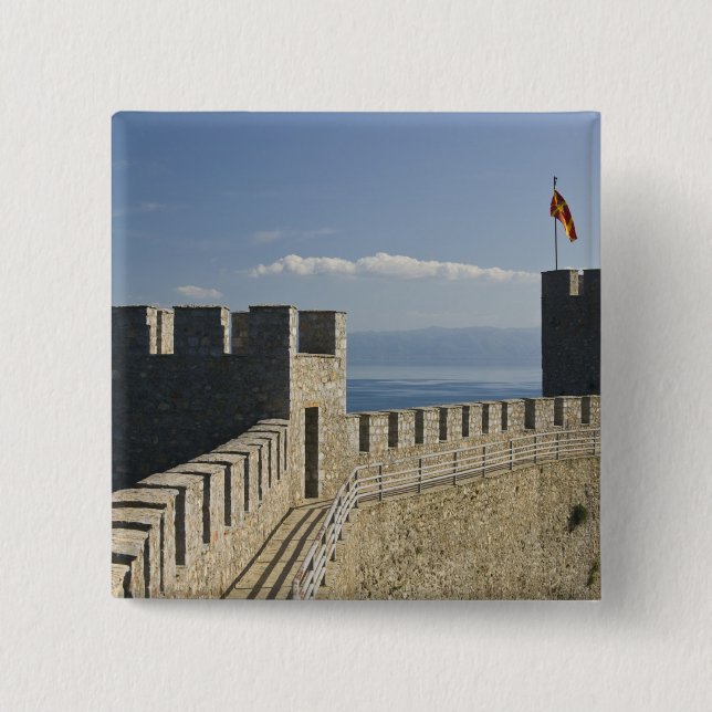 MACEDONIA, Ohrid. Car Samoil's Castle - Castle 2 Inch Square Button (Front)