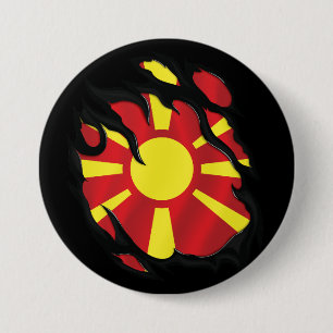 Macedonia Ripped Flag 3 Inch Round Button