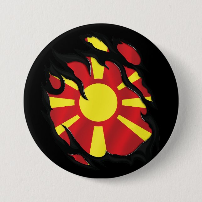 Macedonia Ripped Flag 3 Inch Round Button (Front)