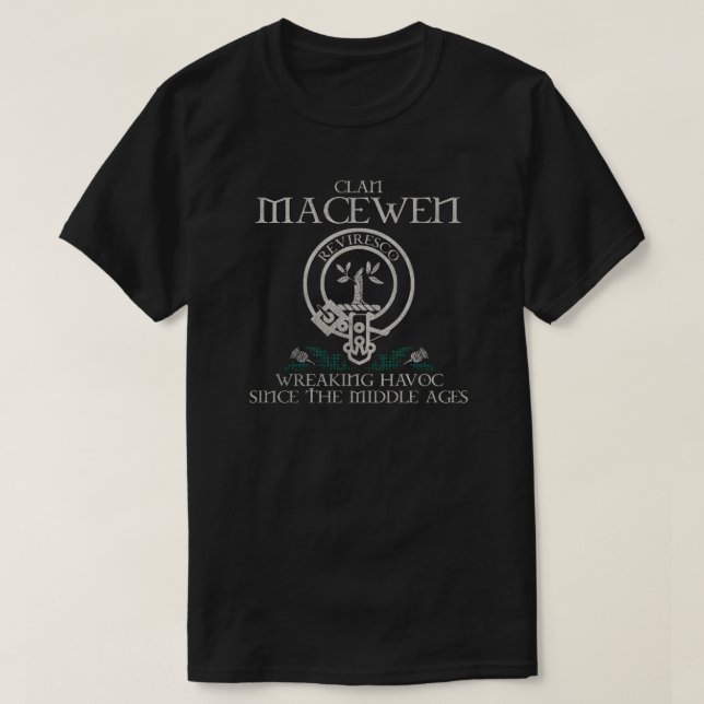 MacEwen Clan crest Scottish surname tartan Thistle T-Shirt (Design Front)