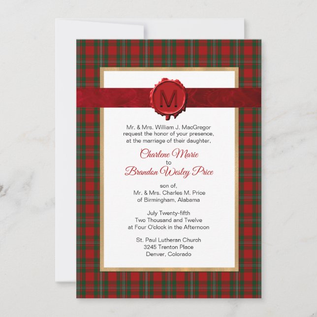MacFarland Tartan Plaid Monogrammed Wedding  Invitation (Front)