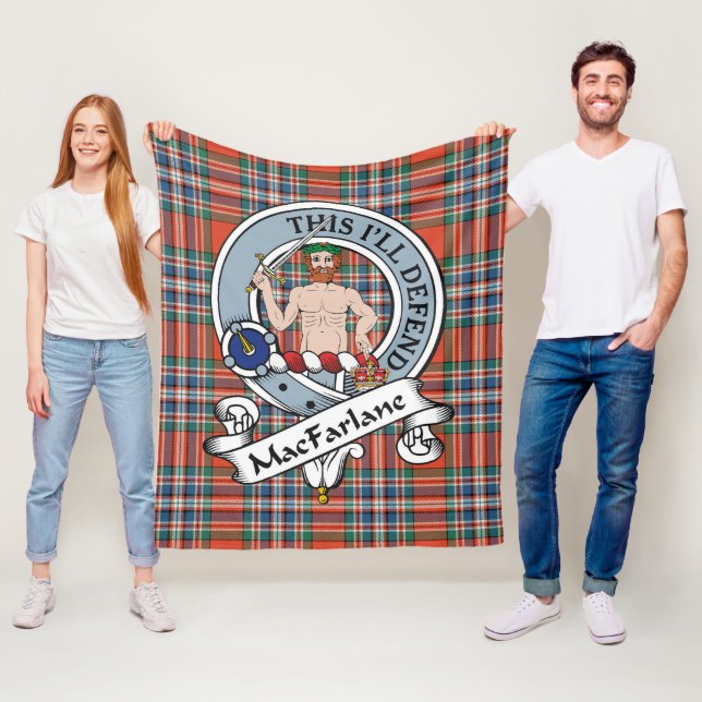 MacFarlane Ancient Clan Badge Tartan Plaid Fleece Blanket (In Situ)