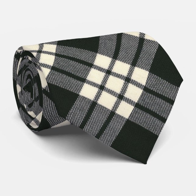 MacFarlane Black and White Modern Tartan Tie (Rolled)