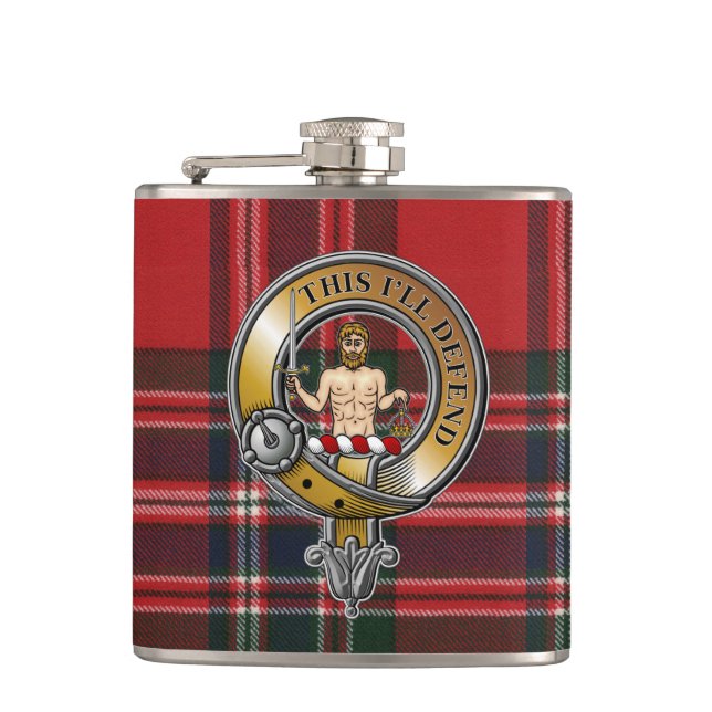 MacFarlane Tartan & Badge Hip Flask (Front)