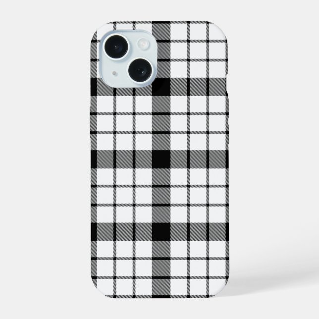 MacFarlane tartan black white plaid iPhone 15 Case (Back)