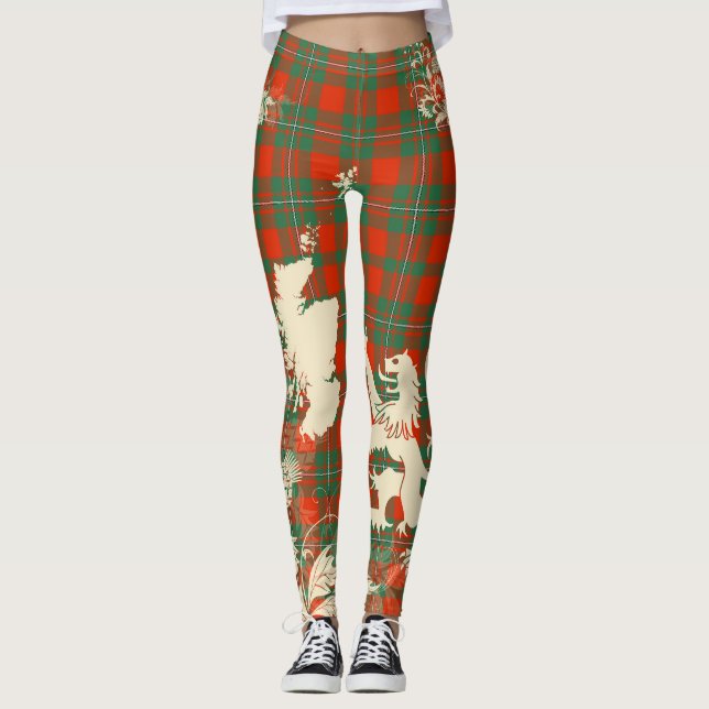 MacGregor Ancient Tartan Scotland Lion Map Art Leggings (Front)