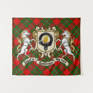 MacGregor Clan Badge & Unicorns w/Tartan  Tapestry