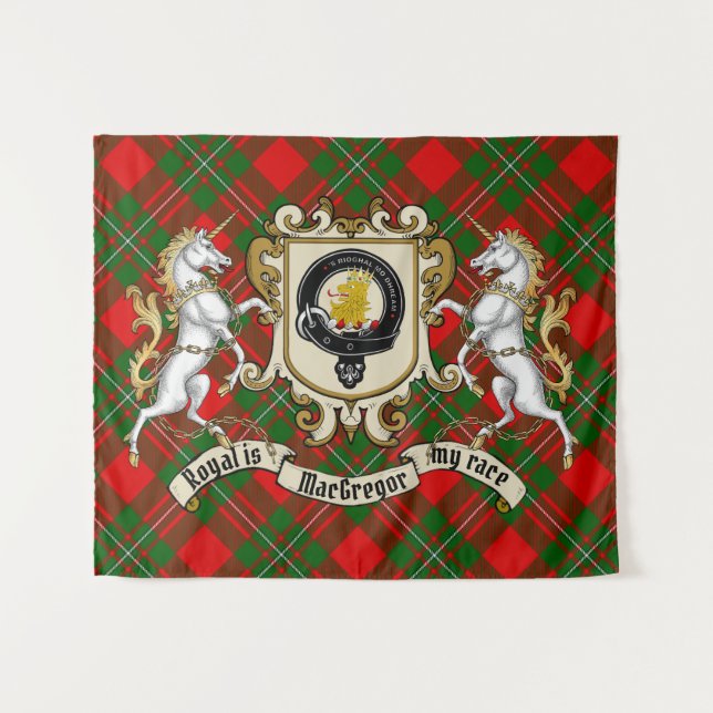 MacGregor Clan Badge & Unicorns w/Tartan  Tapestry (Front (Horizontal))