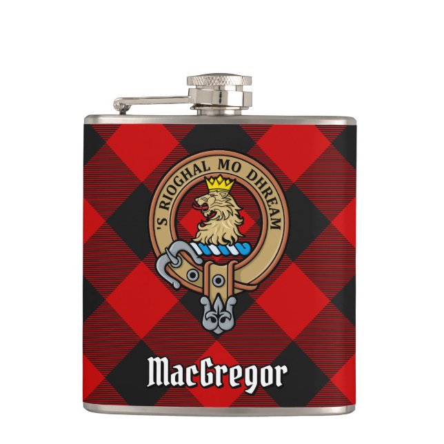 MacGregor Crest over Rob Roy Tartan Hip Flask (Front)