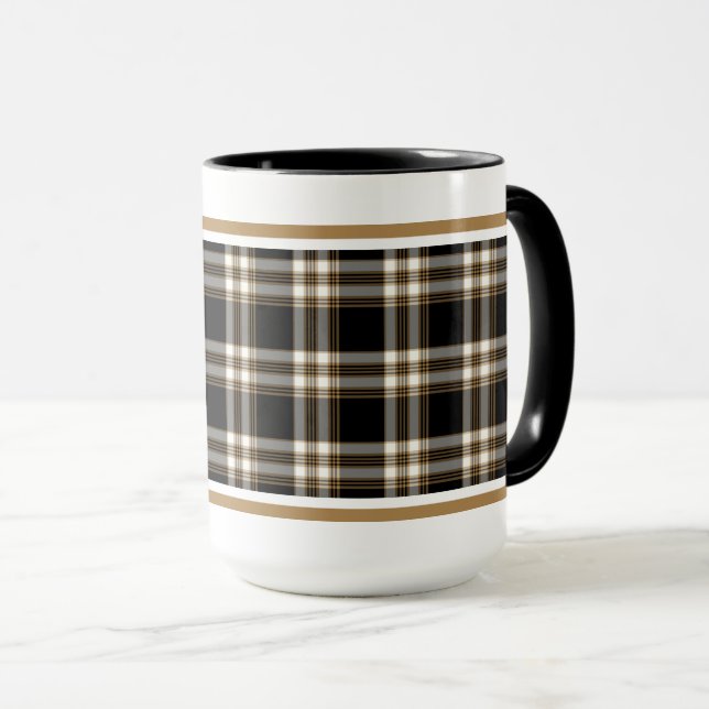 MacGuinness Tartan Black and Brown Irish Plaid Mug (Front Right)