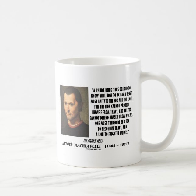 Machiavelli Prince Imitate Fox and the Lion Quote Coffee Mug (Right)