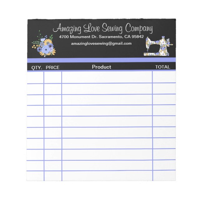 Machine à coudre à blanc 2 bloc-notes de réception (Devant)