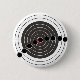 Machine gun bullet holes over shooting target 2 inch round button