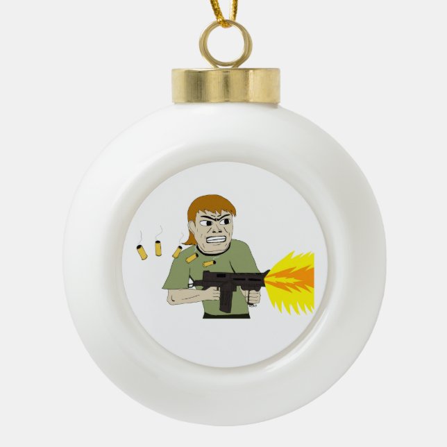 machine gunner ceramic ball christmas ornament (Front)