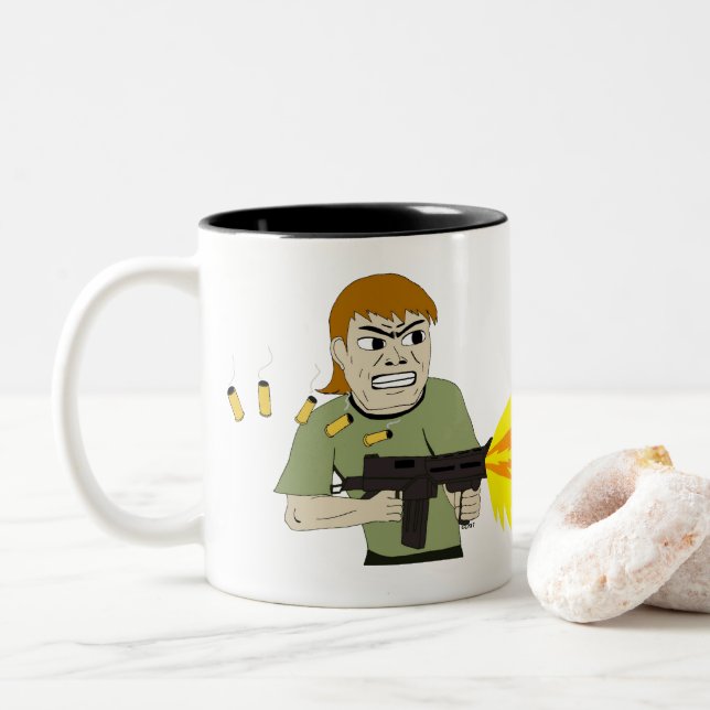 machine gunner Two-Tone coffee mug (With Donut)