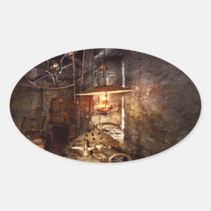 Machinist - Lathe - The corner of an old workshop Oval Sticker